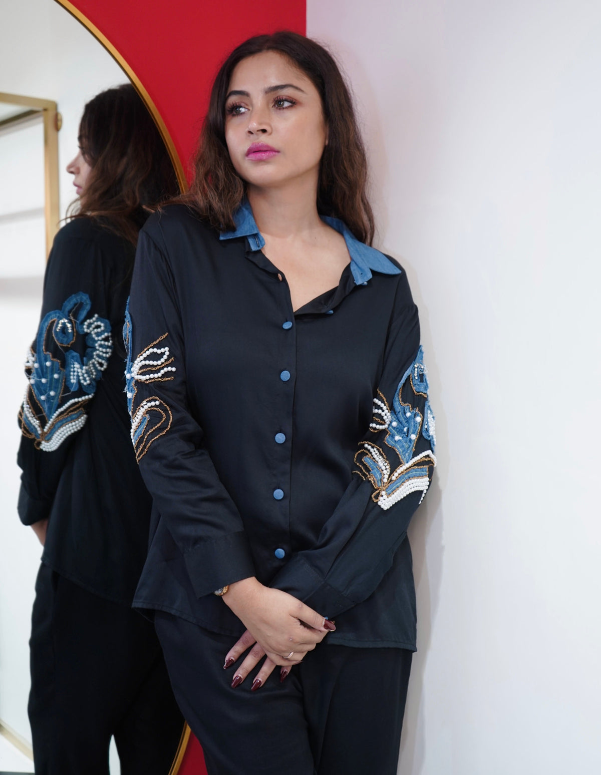 Black Denim Appliqué Co-Ord Set