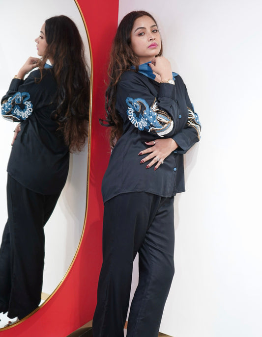 Black Denim Appliqué Co-Ord Set