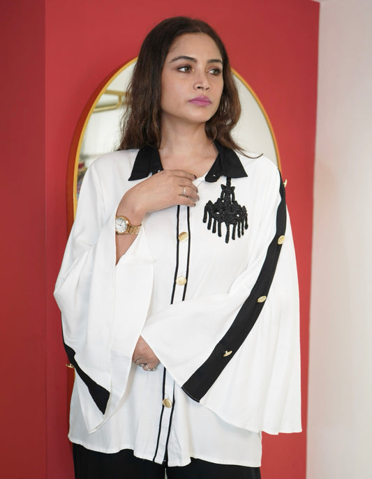 White & Black Chandelier Embroidered  Co-Ord Set