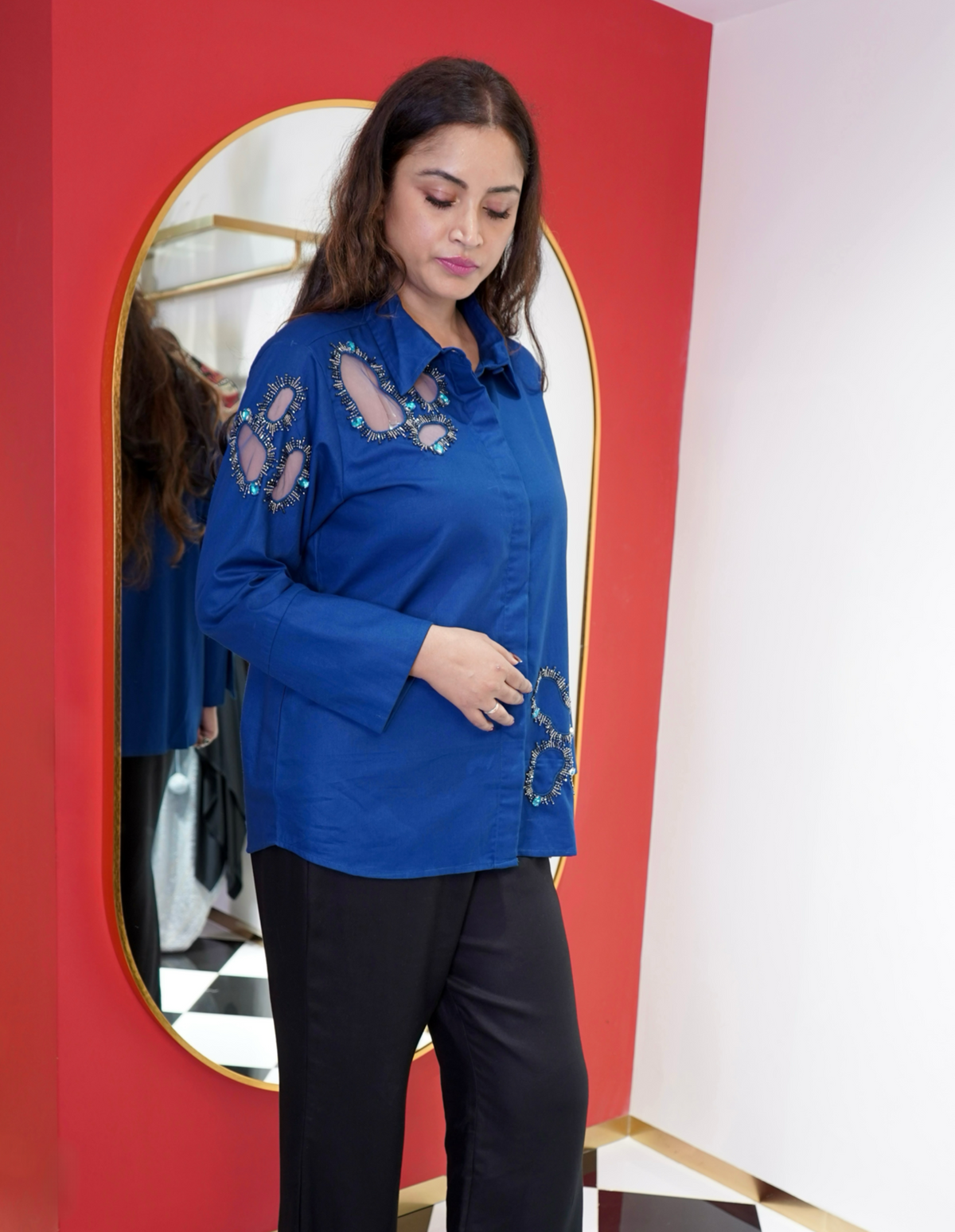 Midnight Blue Cutwork Shirt