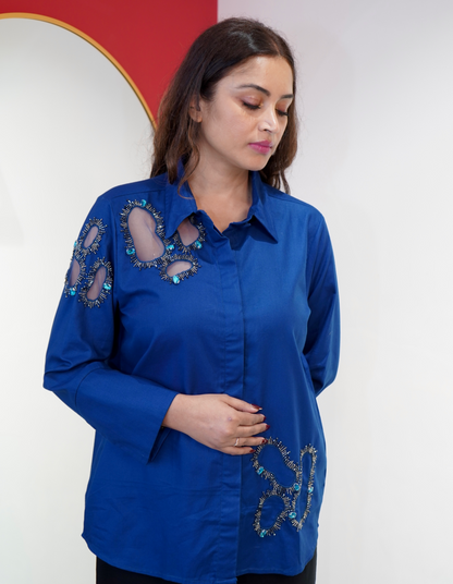 Midnight Blue Cutwork Shirt