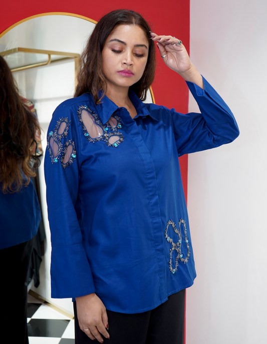 Midnight Blue Cutwork Embroidered Co-Ord  Set