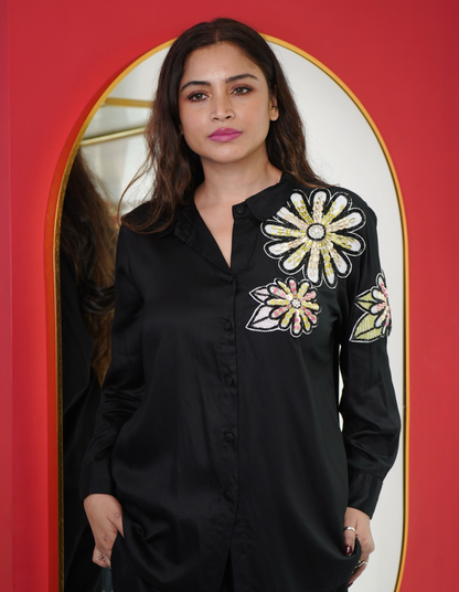 Black Three Flower Shirt