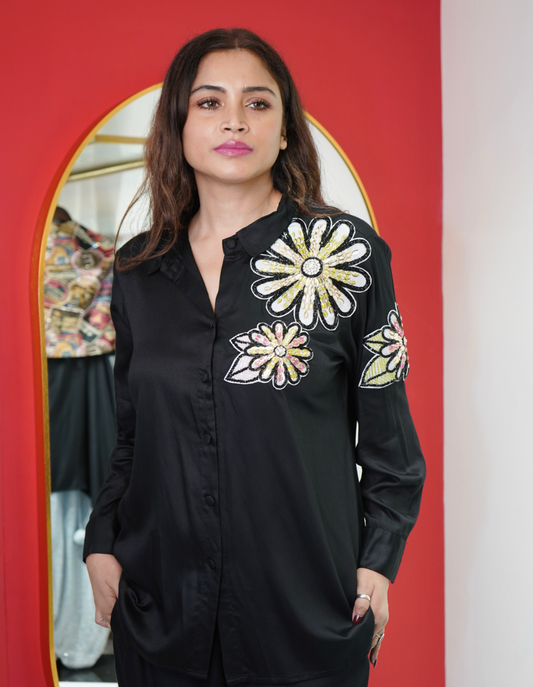Black Floral Embroidered Co-Ord Set