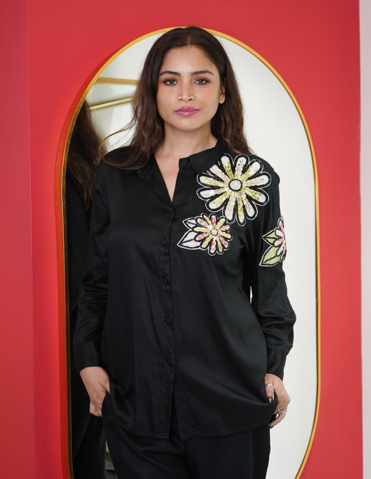 Black Three Flower Shirt