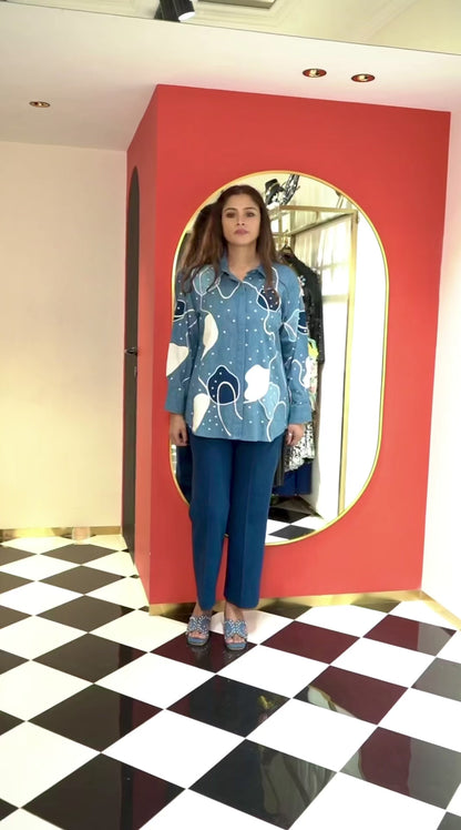 Denim Abstract Appliqué Shirt