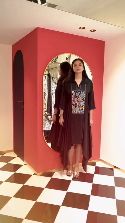 Noir Jardin 3d Embroidered Dress
