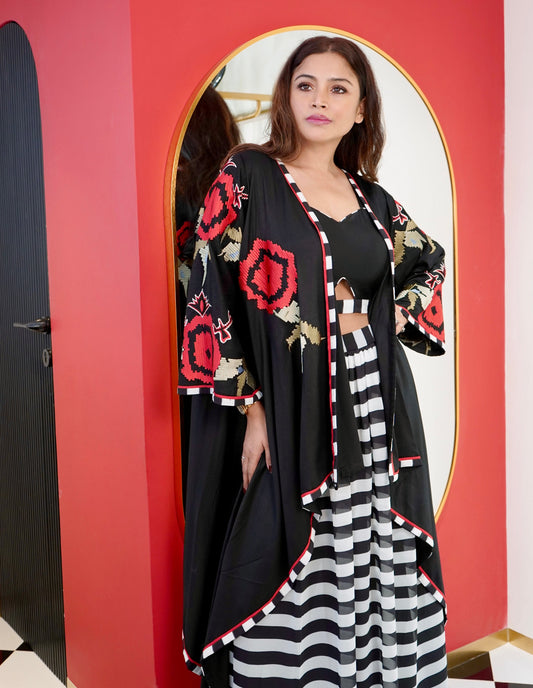 Rose Reverie Embroidered Three-Piece Set
