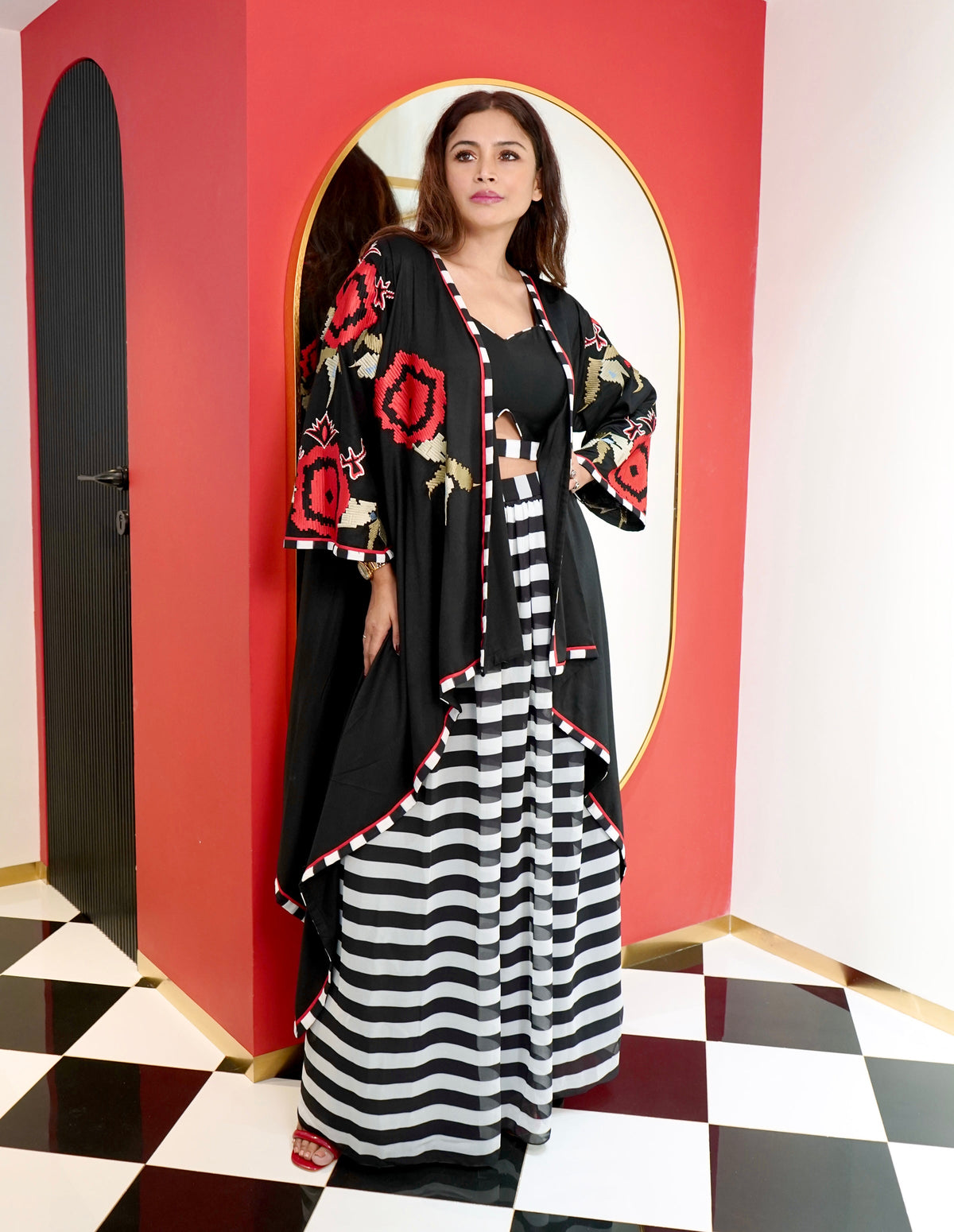 Rose Reverie Embroidered Three-Piece Set