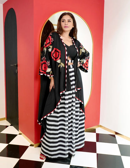 Rose Reverie Embroidered Three-Piece Set