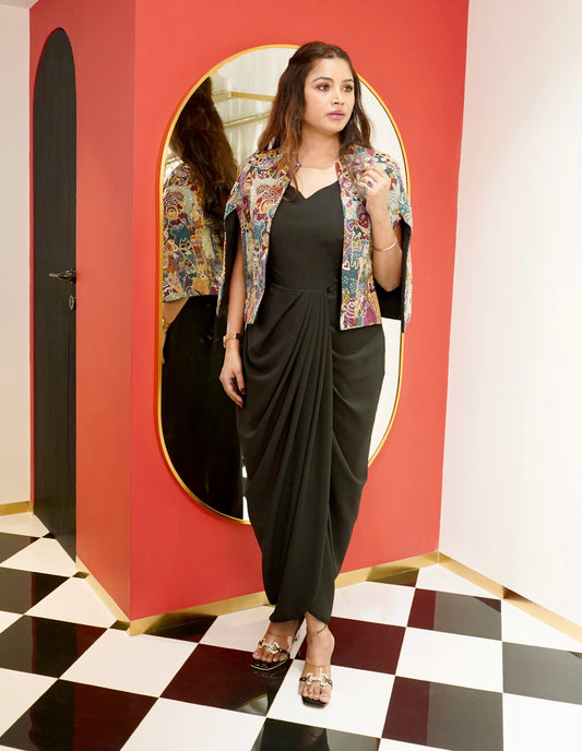 Midnight Muse Drape Dress with Art Throw