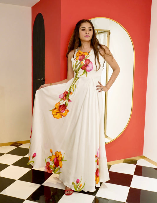 Hand Painted Floral Gown