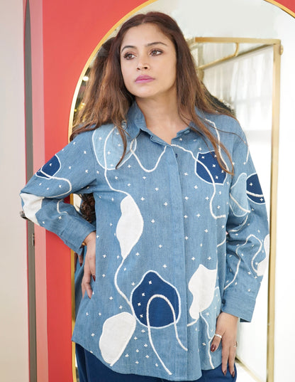 Denim Abstract Appliqué Shirt