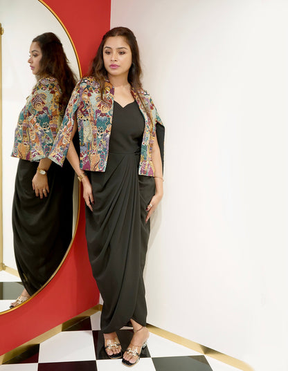 Midnight Muse Drape Dress with Art Throw